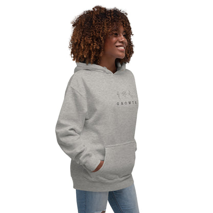 Growthline Hoodie - Left Placement by R.A. Apparel, image 12, front view, right-side angle, Maroon, size XL, left placement.