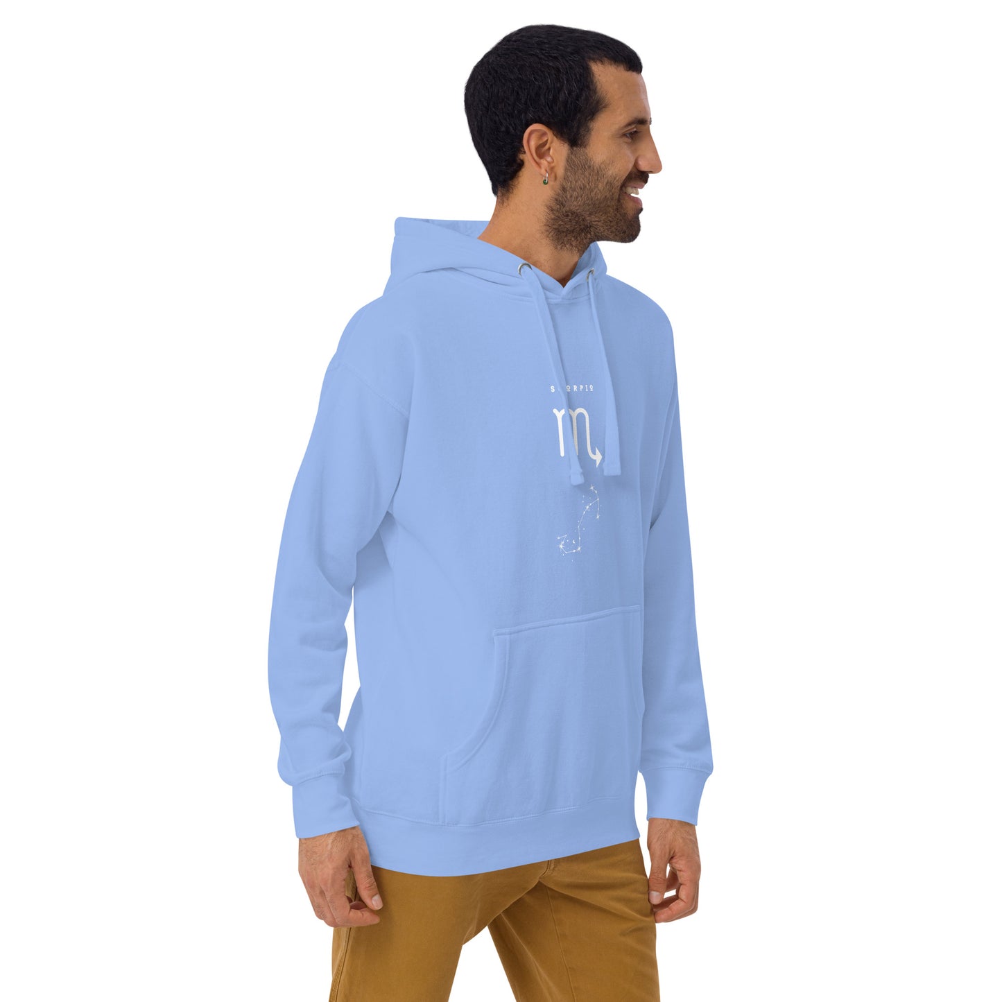 Sabletide Hoodie - Left Placement image 64 in Latte, size XL, showing front view, right-side angle for the Scorpio design.