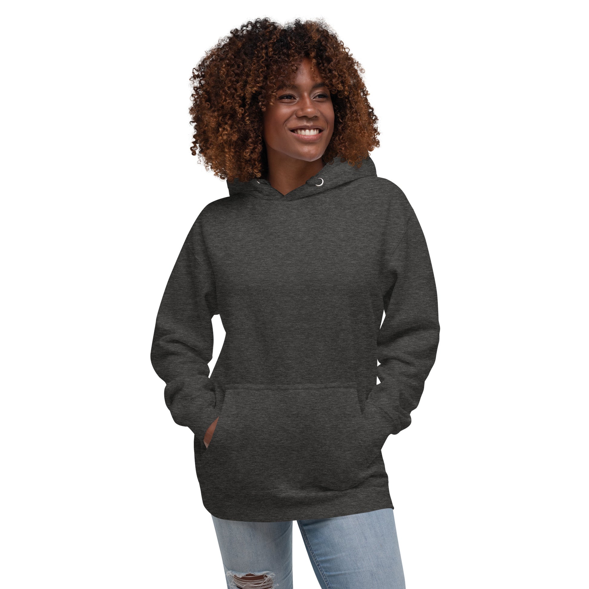 Growthline Hoodie - Left Placement image 13 in Charcoal Heather, size S, showing front view for the Growth design.