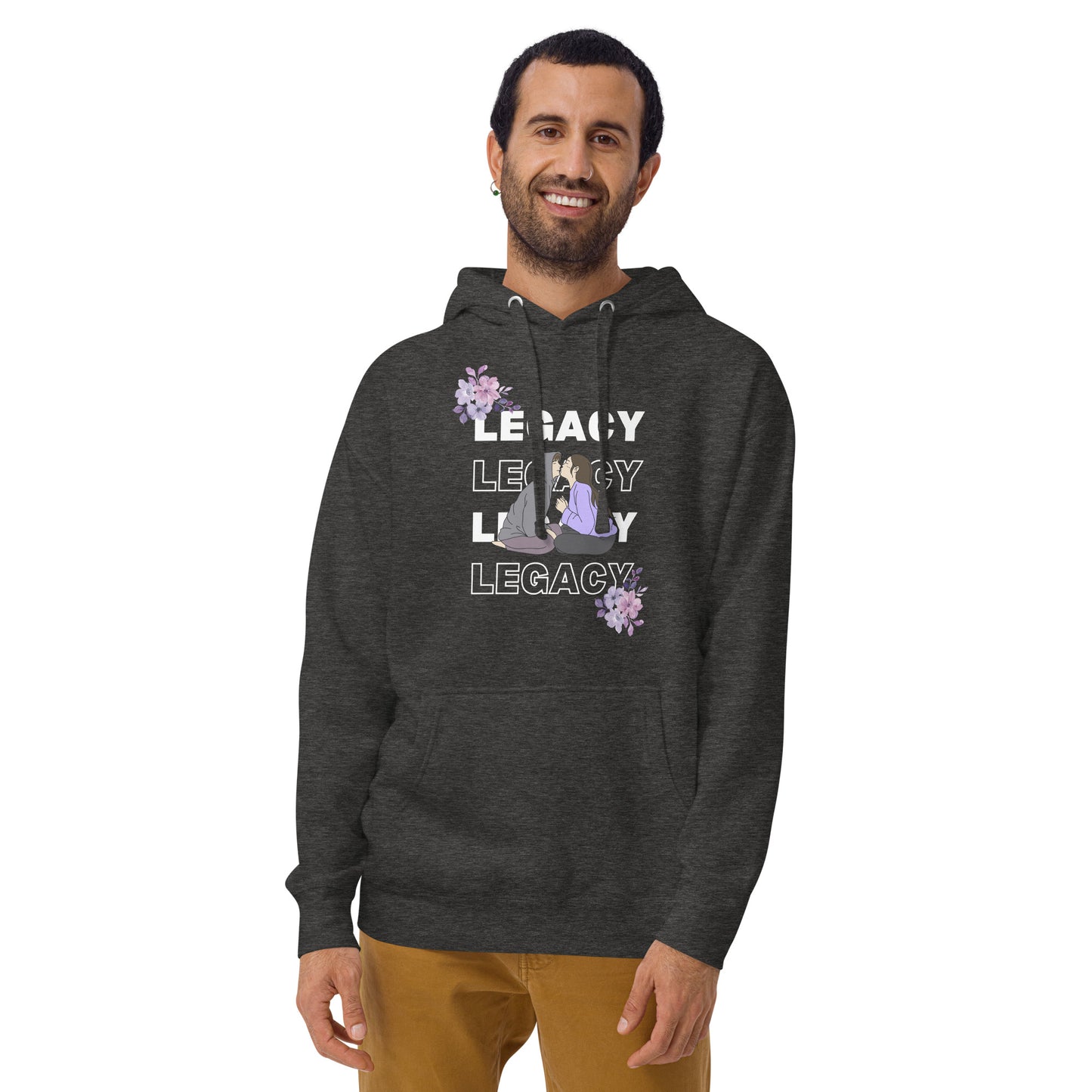 Heirloom Hoodie - Left Placement image 10: Maroon version, size M with front view of the Legacy range.