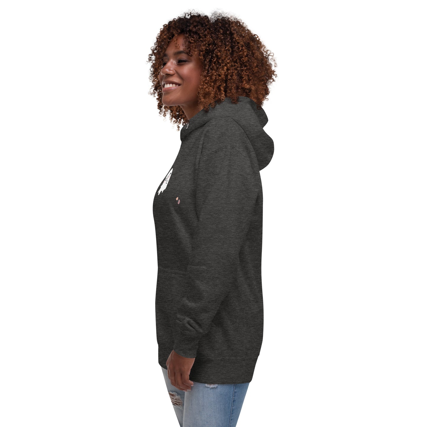 Boo Luxe Hoodie - Left Placement by R.A. Apparel, image 11, front view, left-side angle, Vintage Black, size S, left placement.
