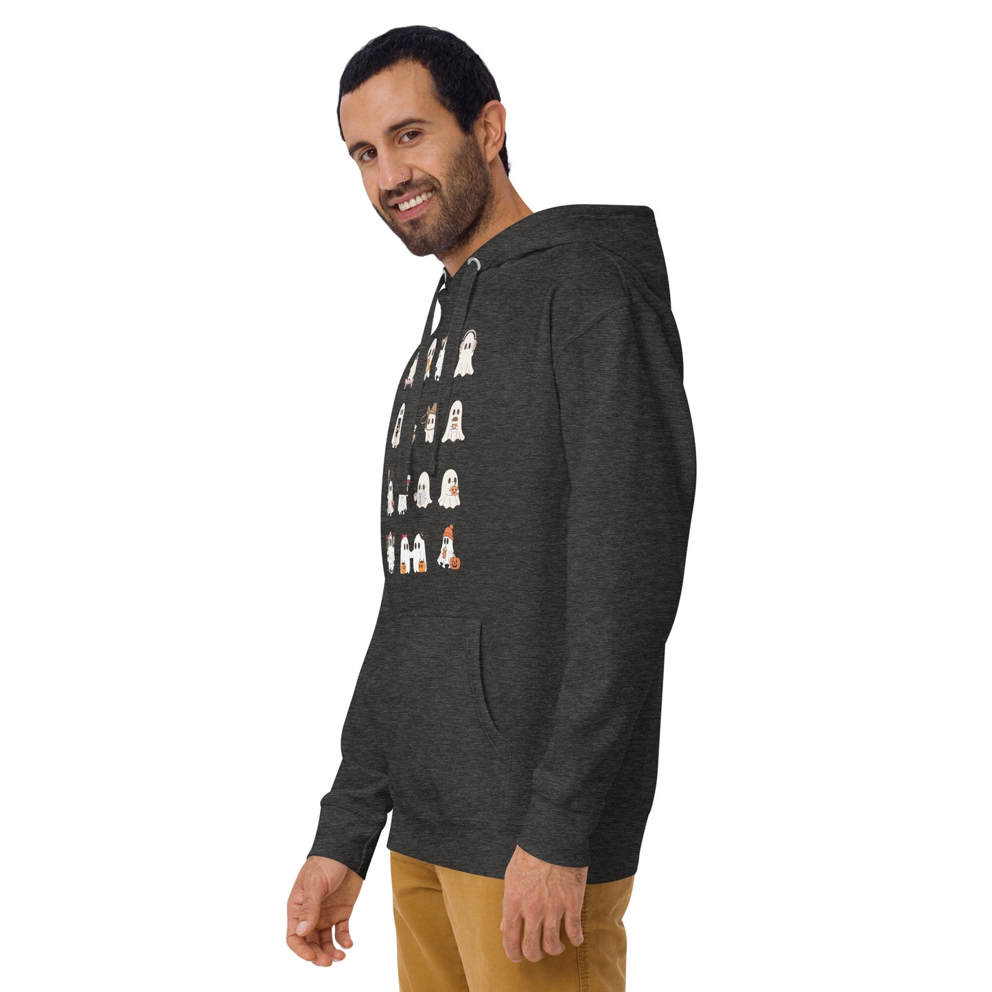 Image 15 of Maroon Spectral Hoodie - Left Placement, size L, with Ghosts artwork visible in front view, left-side angle.
