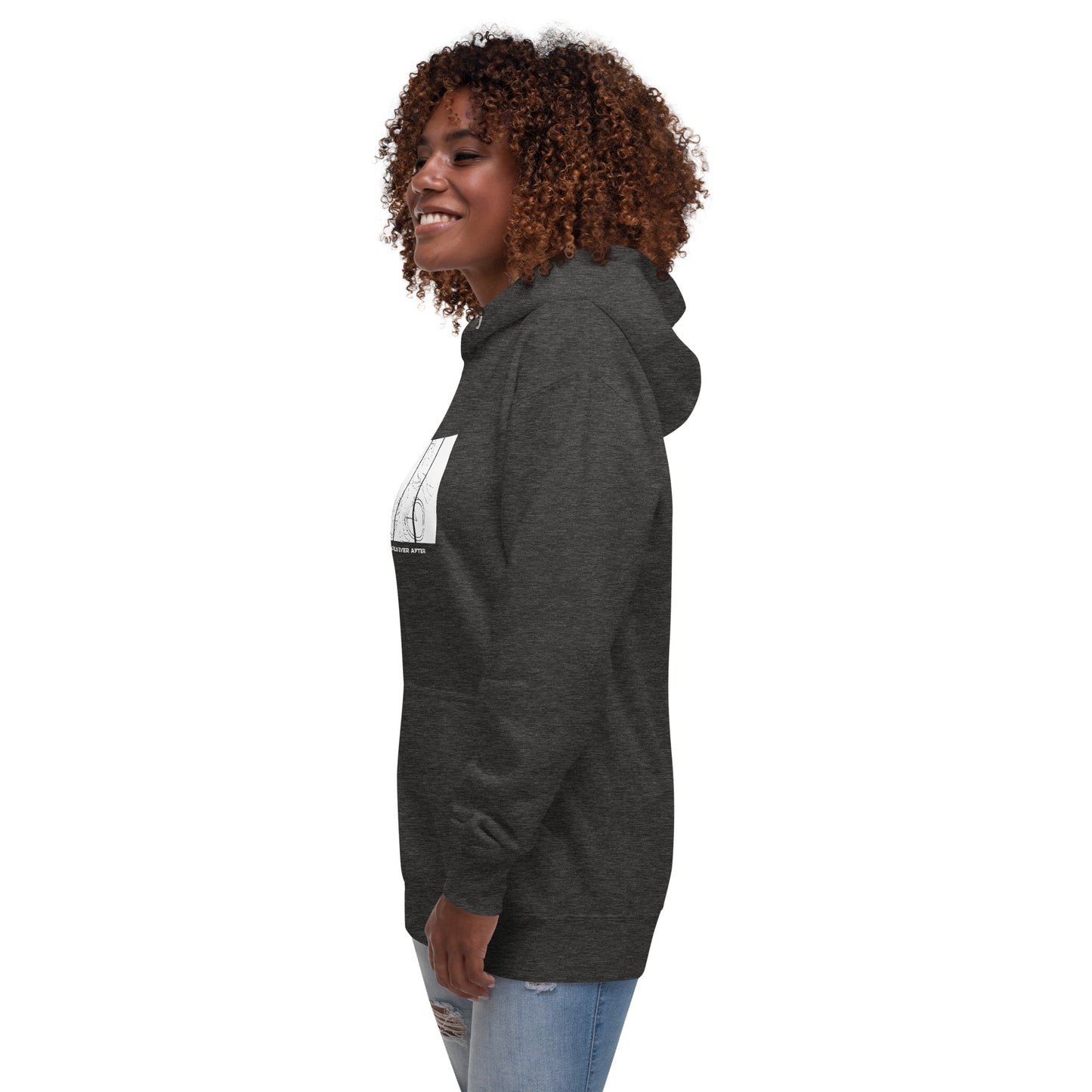 Ever After Hoodie - Left Placement image 15 in Maroon, size L, showing front view, left-side angle for the Happily Ever After design.