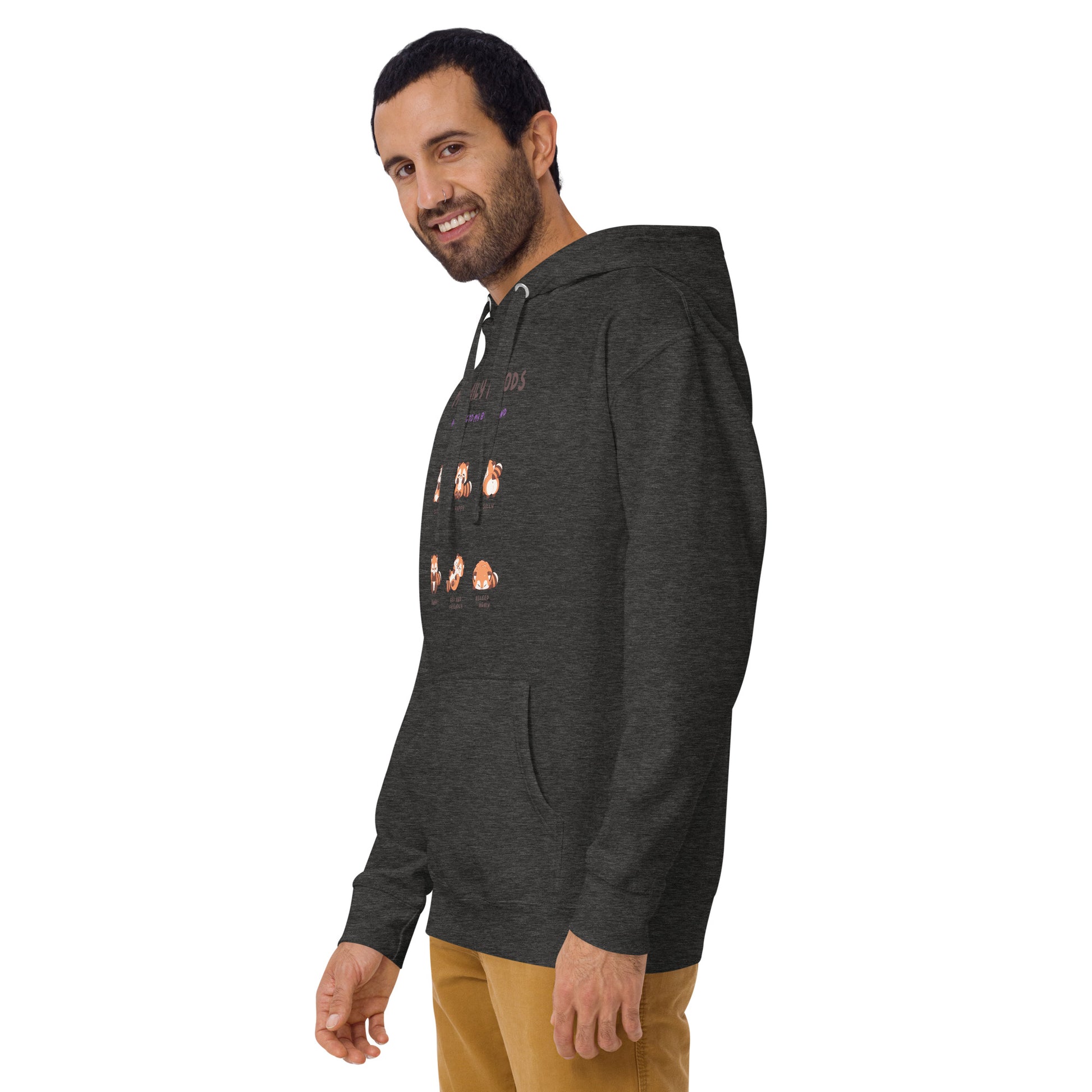 Mood Diary Hoodie - Left Placement product image 15 in Charcoal Heather, size L, with front view, left-side angle and left placement.