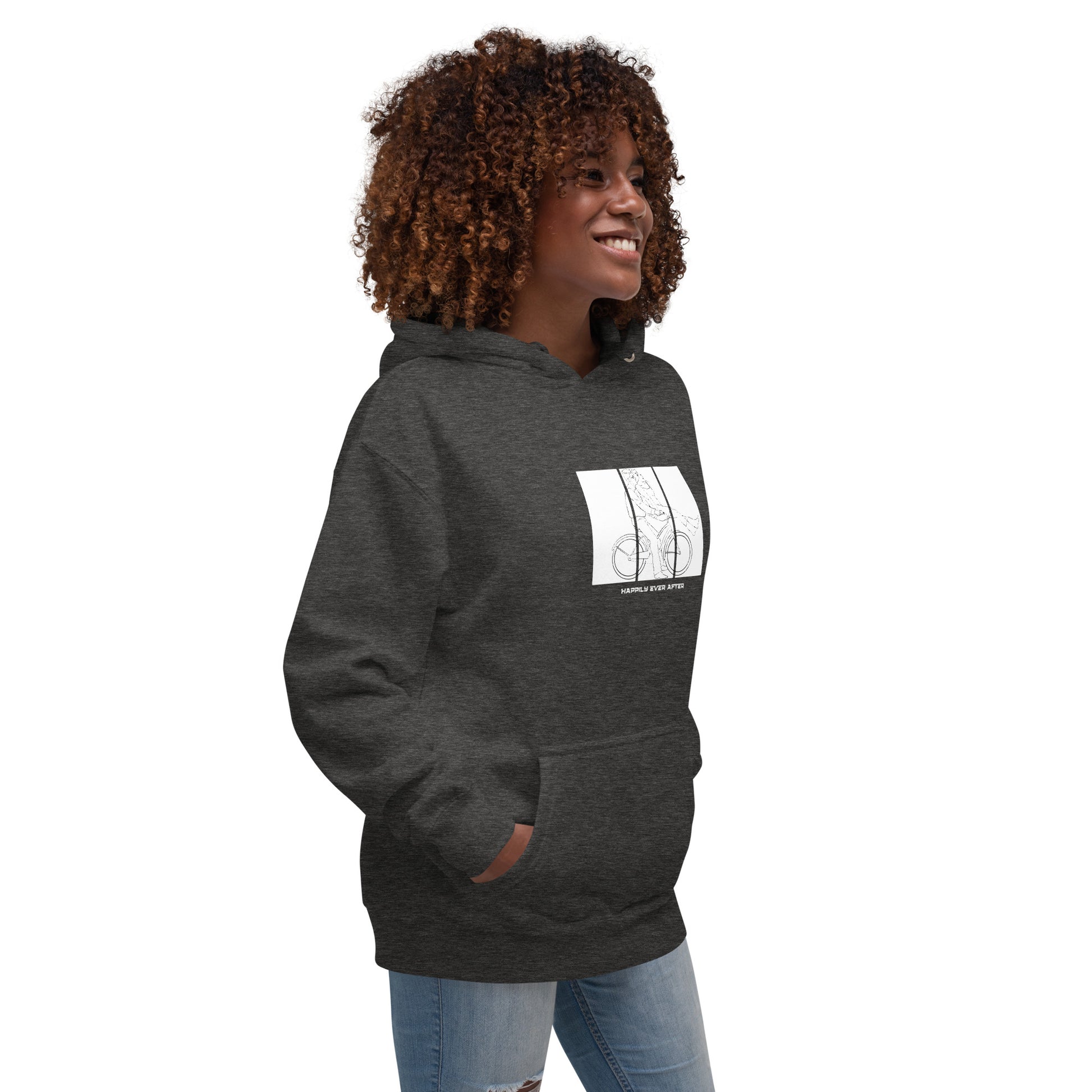 Ever After Hoodie - Left Placement image 16: Maroon version, size XL with front view, right-side angle of the Happily Ever After range.