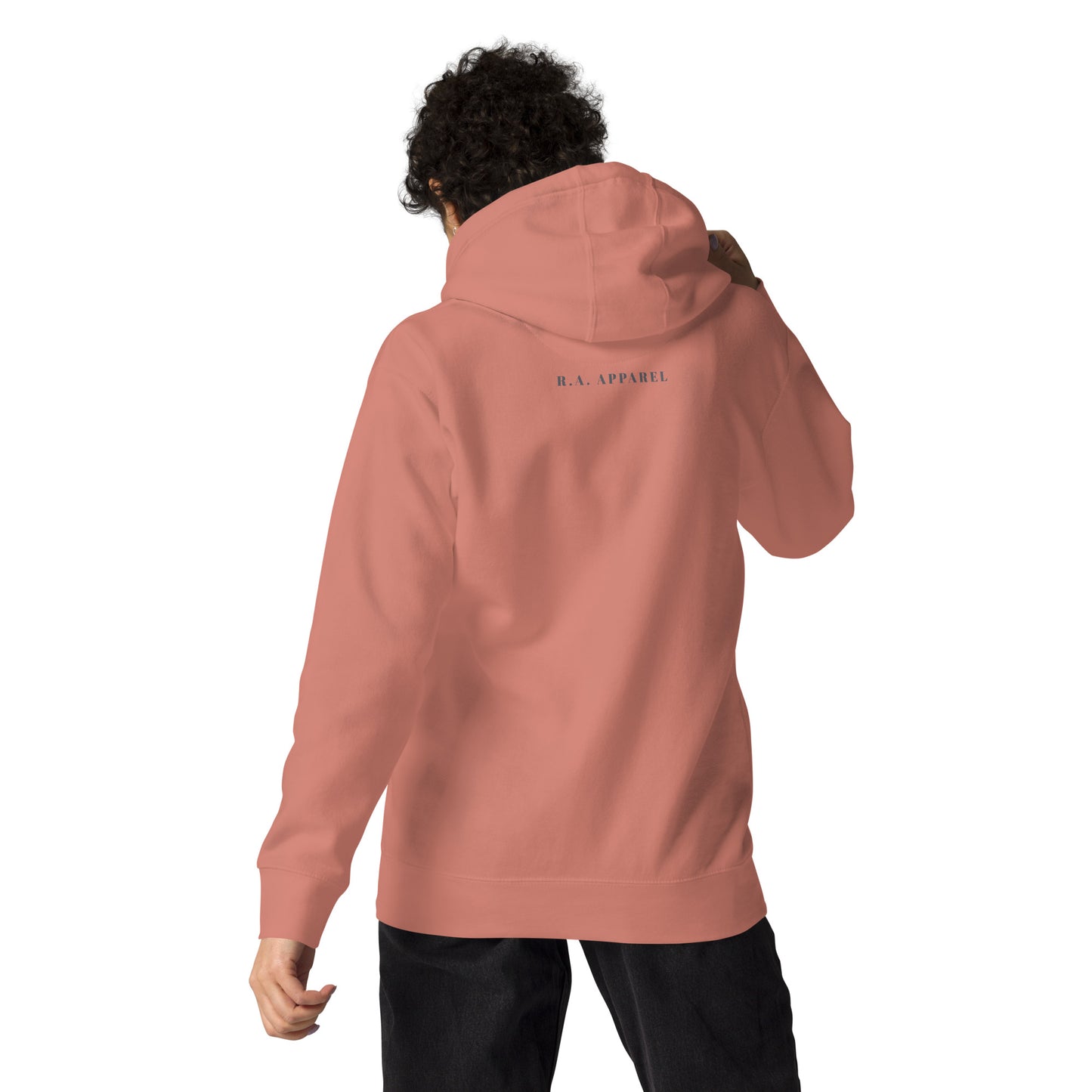 Solmane Hoodie - Left Placement by R.A. Apparel, image 12, back view, Maroon, size M, left placement.