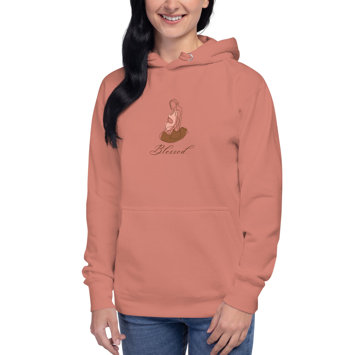 Grace Mark Hoodie - Left Placement image 19 in Charcoal Heather, size S, showing front view for the Blessed design.