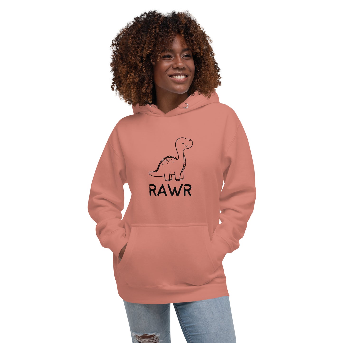 Wild Call Hoodie - Left Placement image 9: Maroon version, size L with front view of the Rawr range.