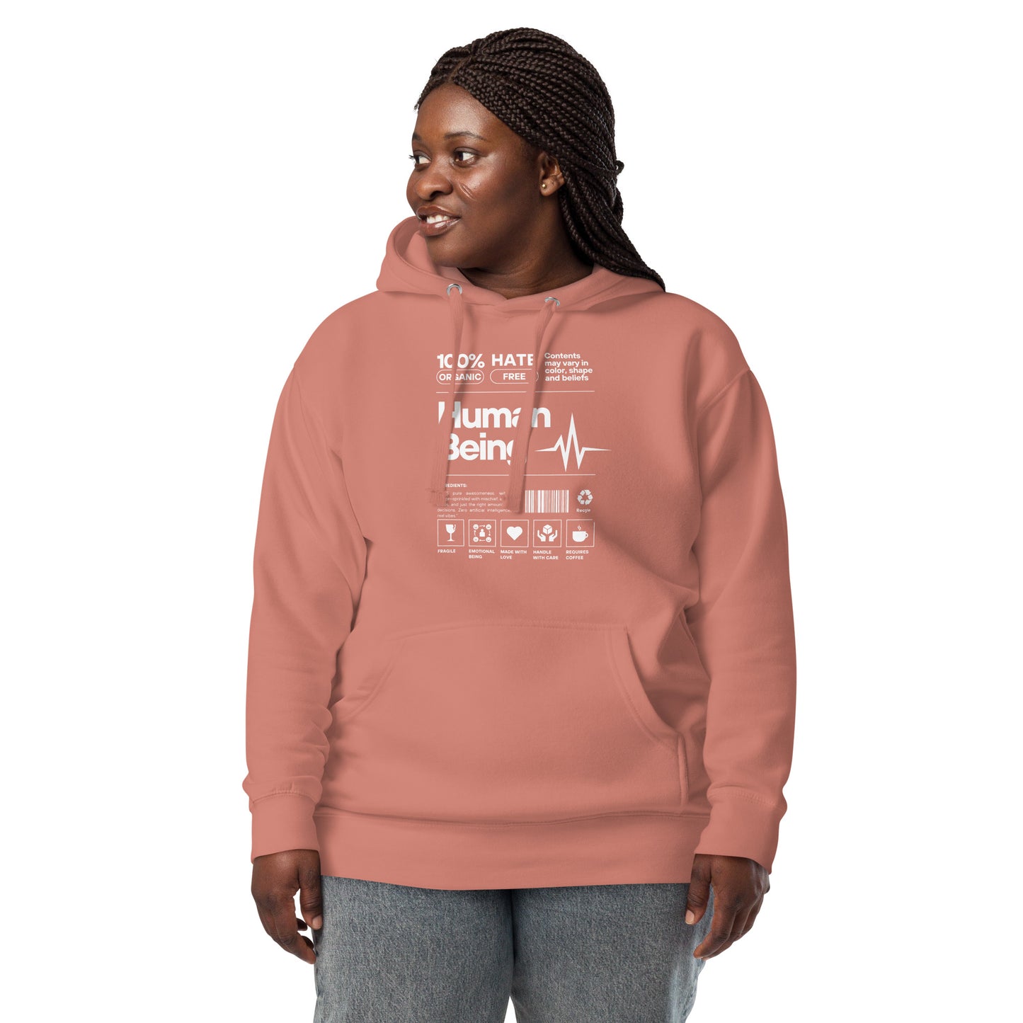 Human Form Hoodie - Left Placement image 11: Maroon version, size S with front view of the Human Being range.