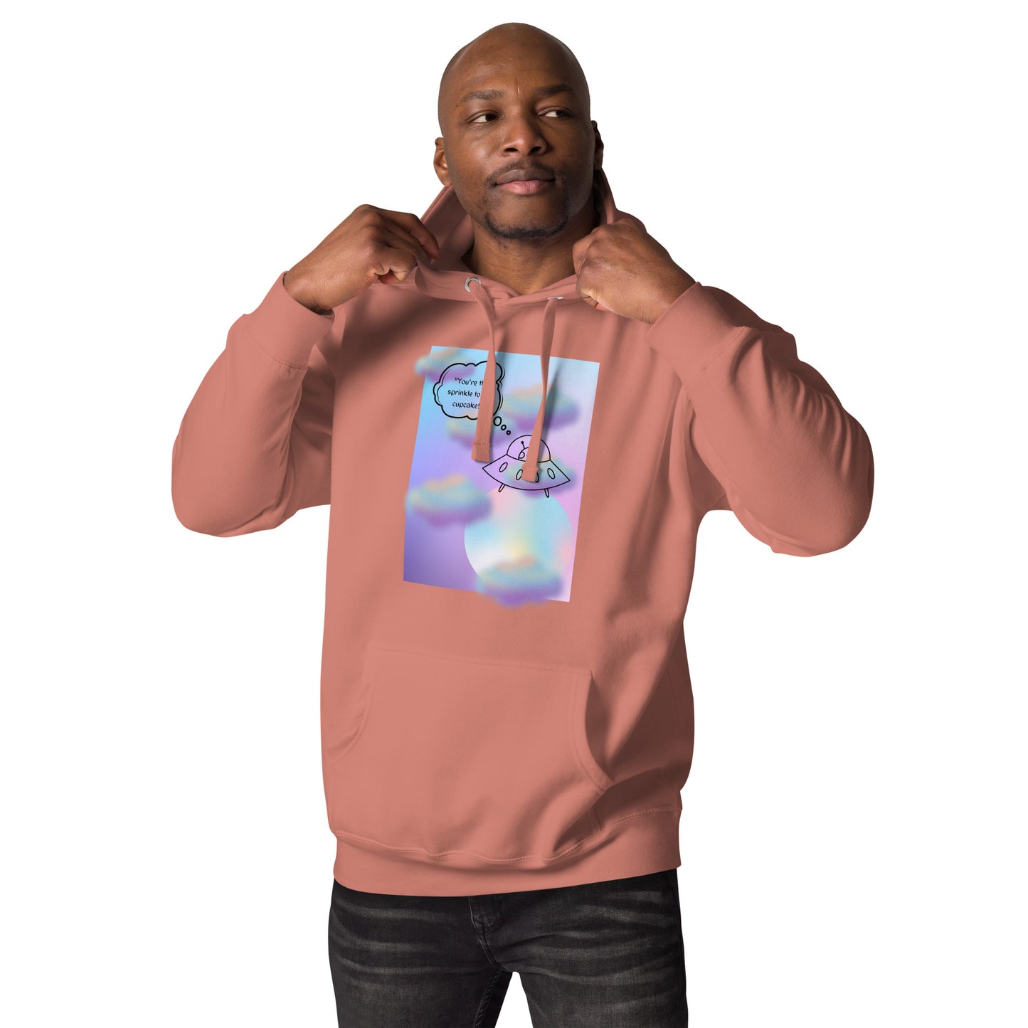 Sprinkle Theory Hoodie - Left Placement image 13: Maroon version, size S with front view of the You're the Sprinkle to My Cupcake range.