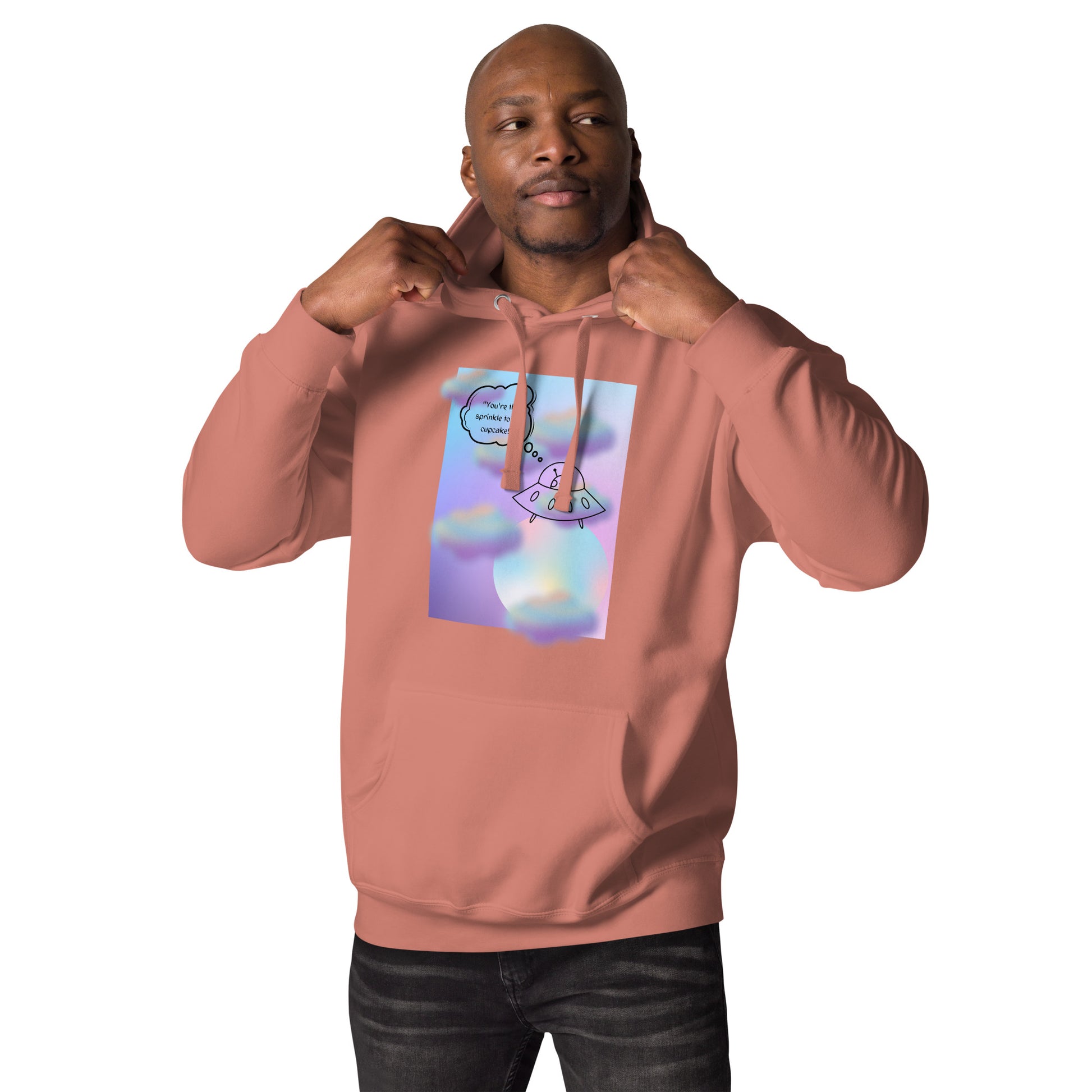 Sprinkle Theory Hoodie - Left Placement image 13: Maroon version, size S with front view of the You're the Sprinkle to My Cupcake range.