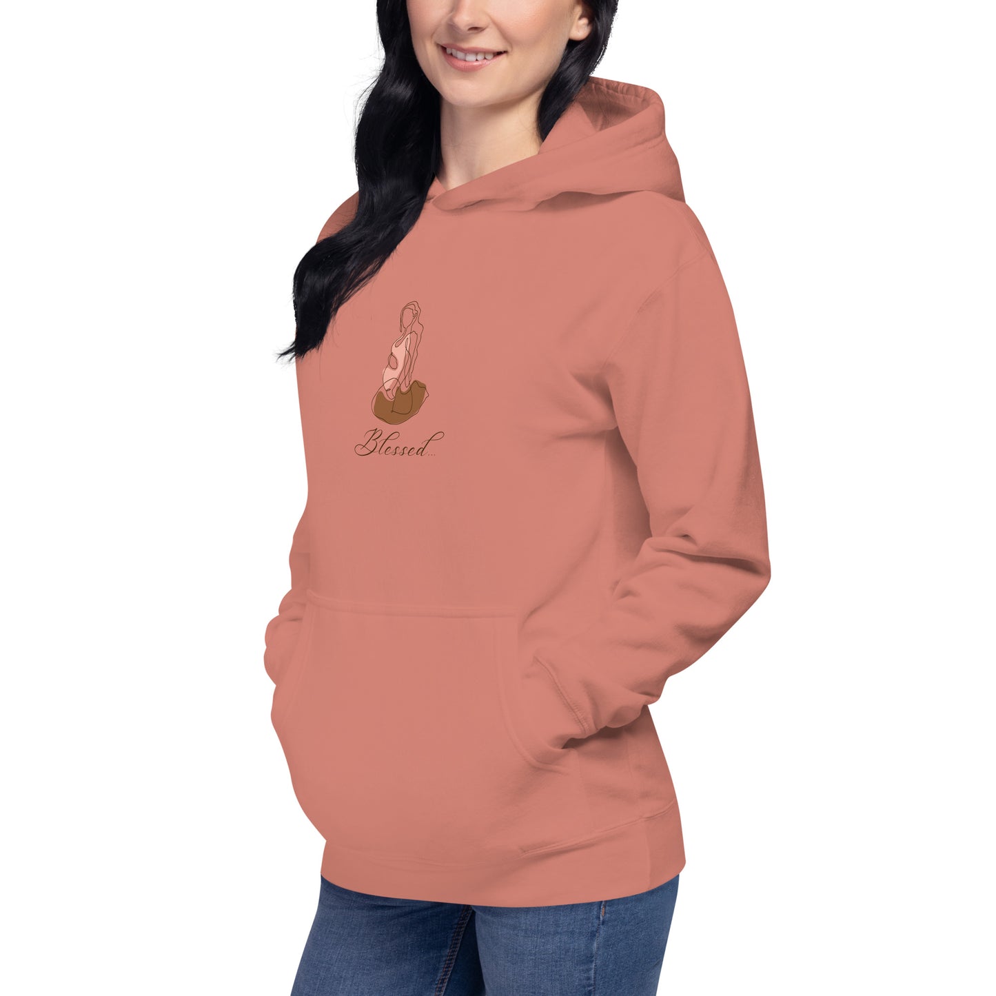 Grace Mark Hoodie - Left Placement by R.A. Apparel, image 21, front view, left-side angle, Charcoal Heather, size L, left placement.