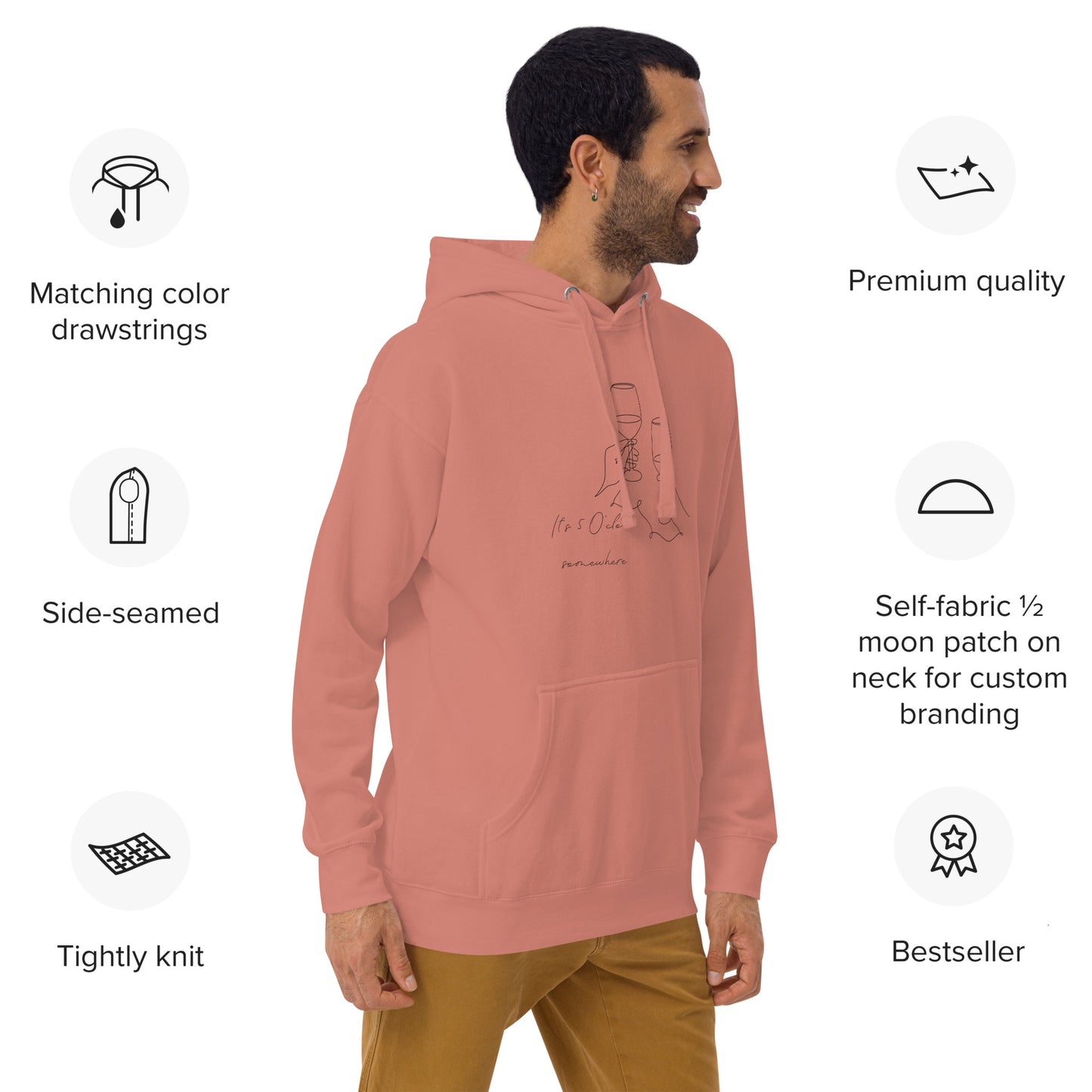 After Five Hoodie - Left Placement image 6 in Team Red, showing front view, right-side angle for the 5 O'Clock design.