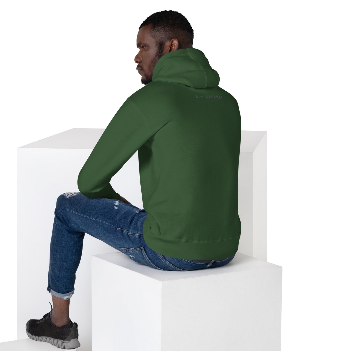 Urban Hoodie - Left Placement image 22: Charcoal Heather version, size XL with back view of the Urban range.