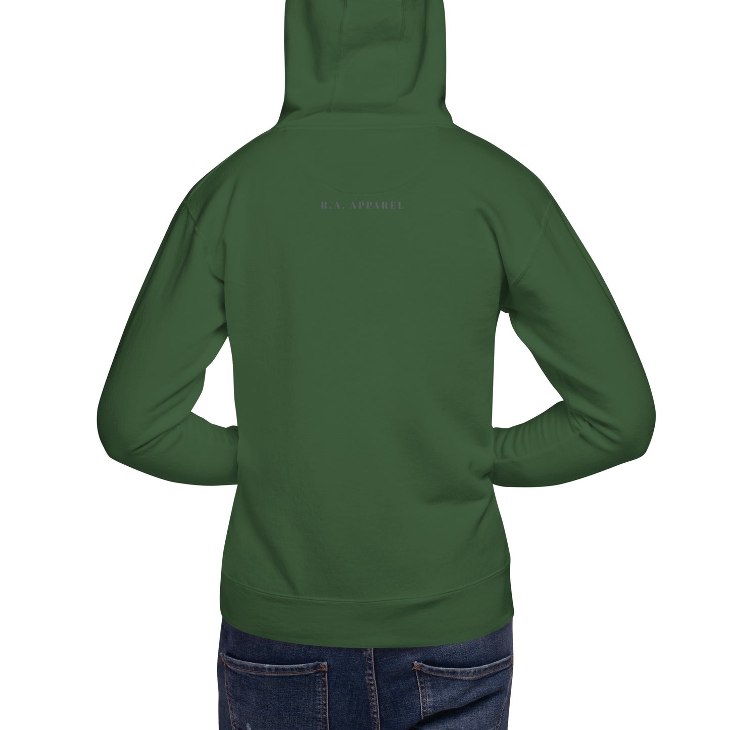 Fortitude Hoodie - Left Placement by R.A. Apparel, image 22, back view, Vintage Black, size XL, left placement.