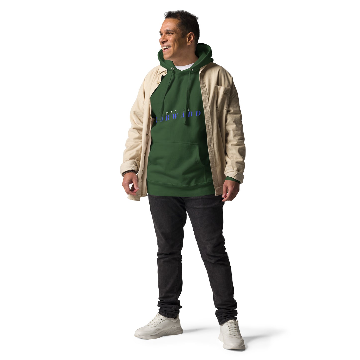 Image 19 of Charcoal Heather Forward Kind Hoodie - Left Placement, size S, with Pay It Forward artwork visible in front view.