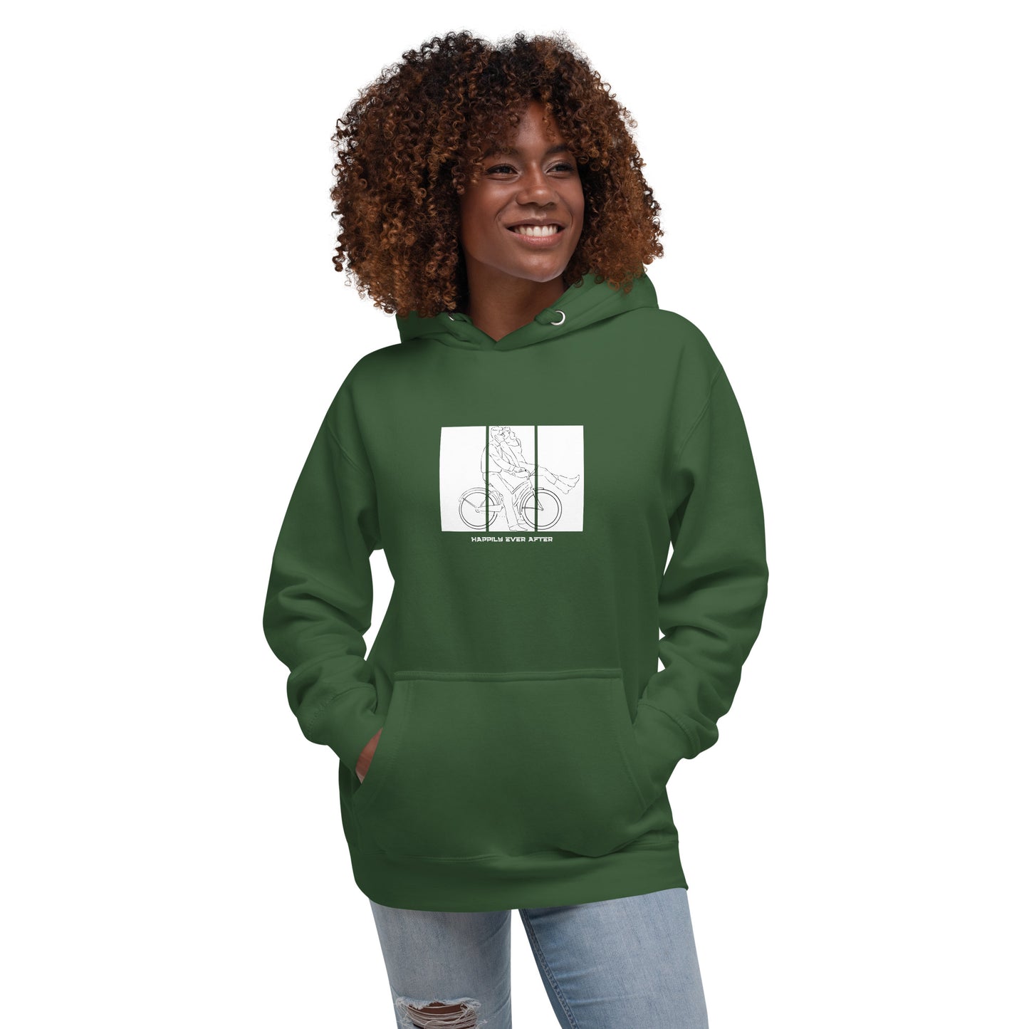 Image 45 of Military Green Ever After Hoodie - Left Placement, size L, with Happily Ever After artwork visible in front view.