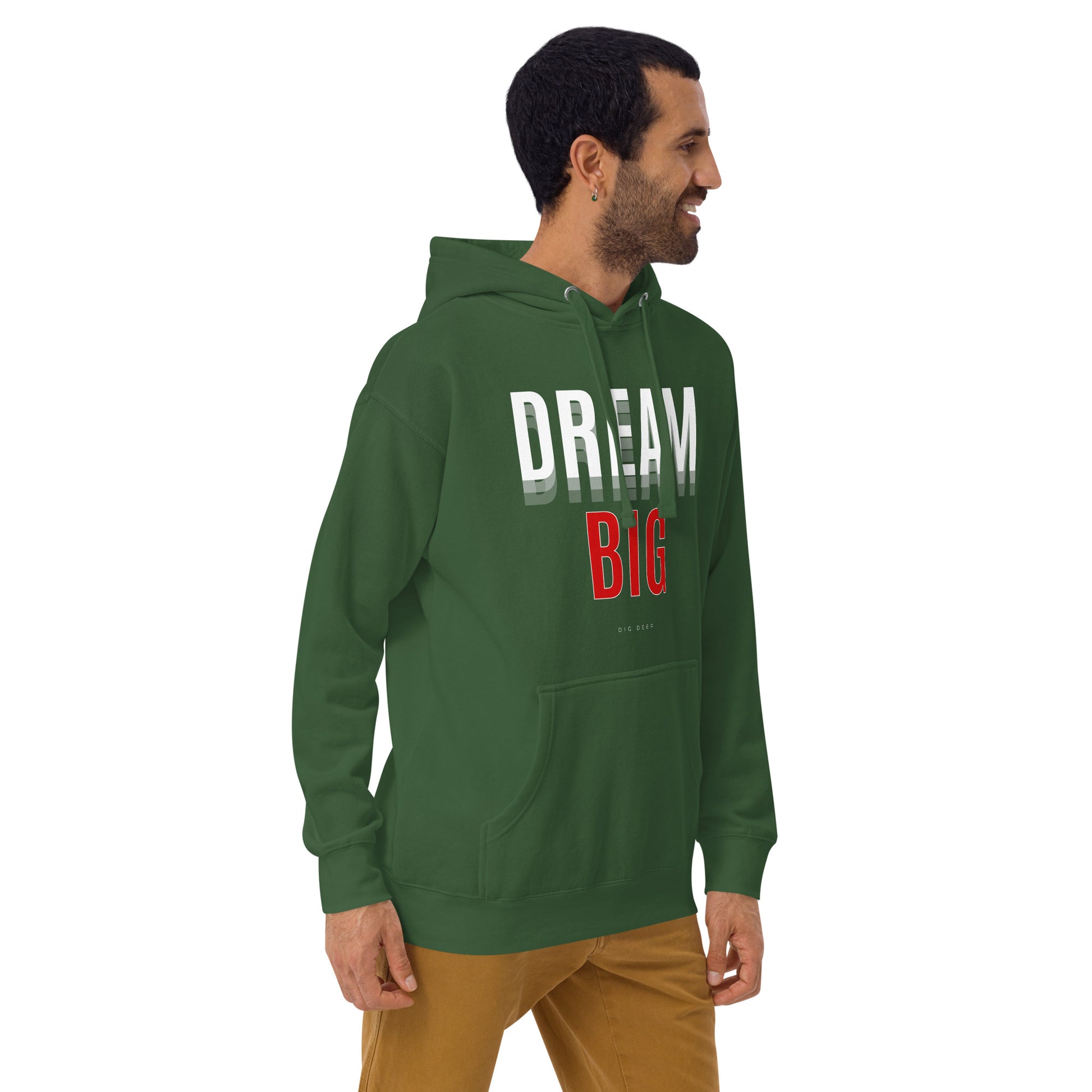 Skyline Dream Hoodie - Left Placement by R.A. Apparel, image 44, front view, right-side angle, Military Green, size XL, left placement.