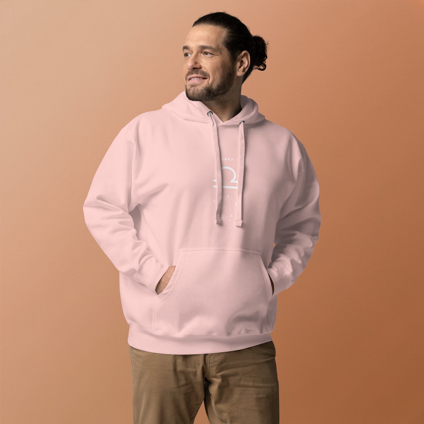 Image 54 of Khaki Balance Court Hoodie - Left Placement, size M, with Libra artwork visible in front view.
