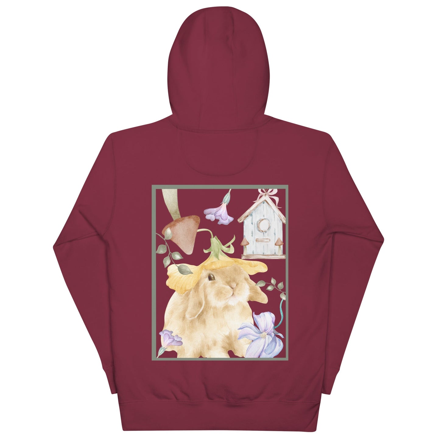 Meadow Club Hoodie - Left Placement 126 image 3 in Black, size L, showing back view for the Bunny Collage design.