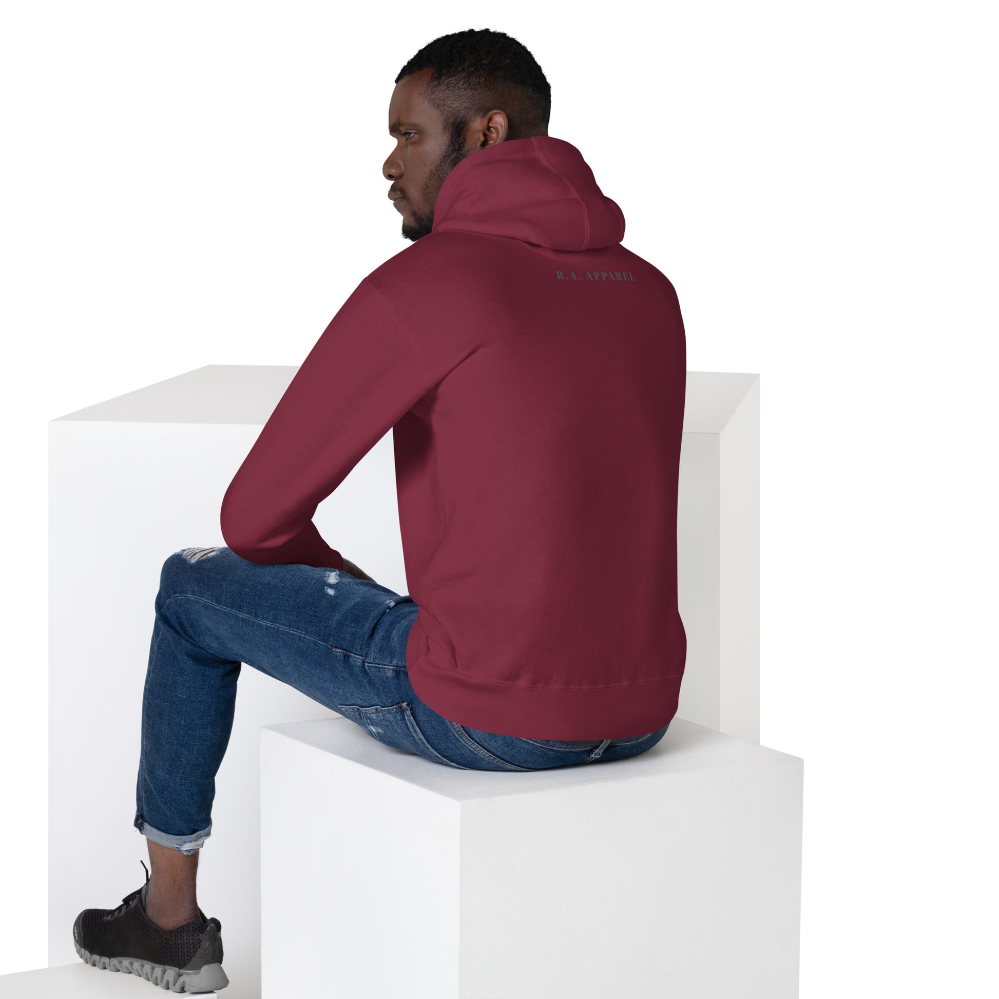 Urban Hoodie - Left Placement image 8 in Navy Blazer, size M, showing back view for the Urban design.