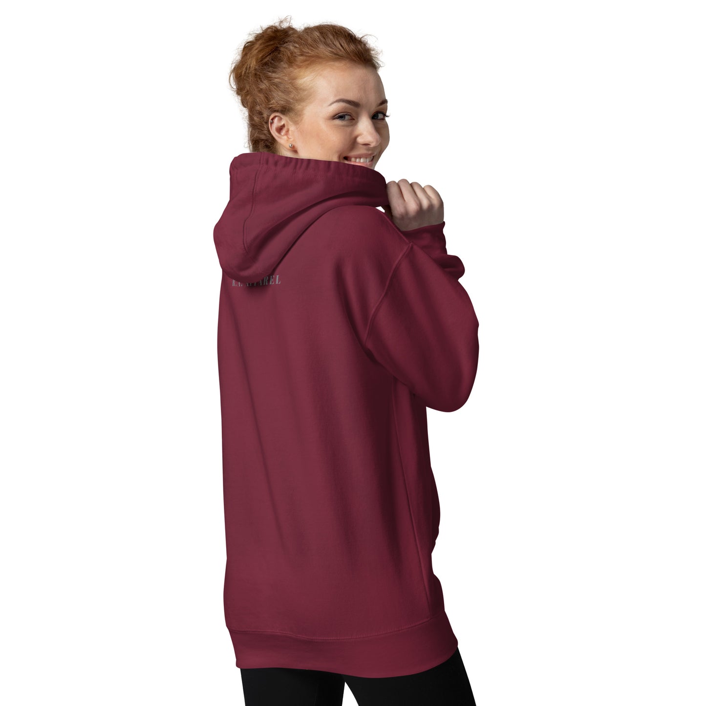 Noir Edge Hoodie - Left Placement by R.A. Apparel, image 10, back view, Navy Blazer, size XL, left placement.