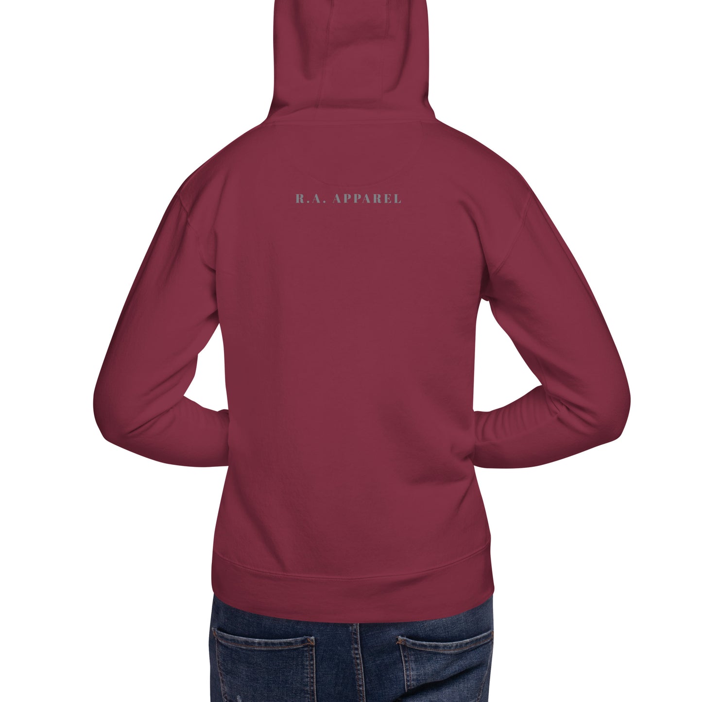 Image 8 of Navy Blazer Petaline Hoodie - Left Placement 51, size M, with Petal artwork visible in back view.