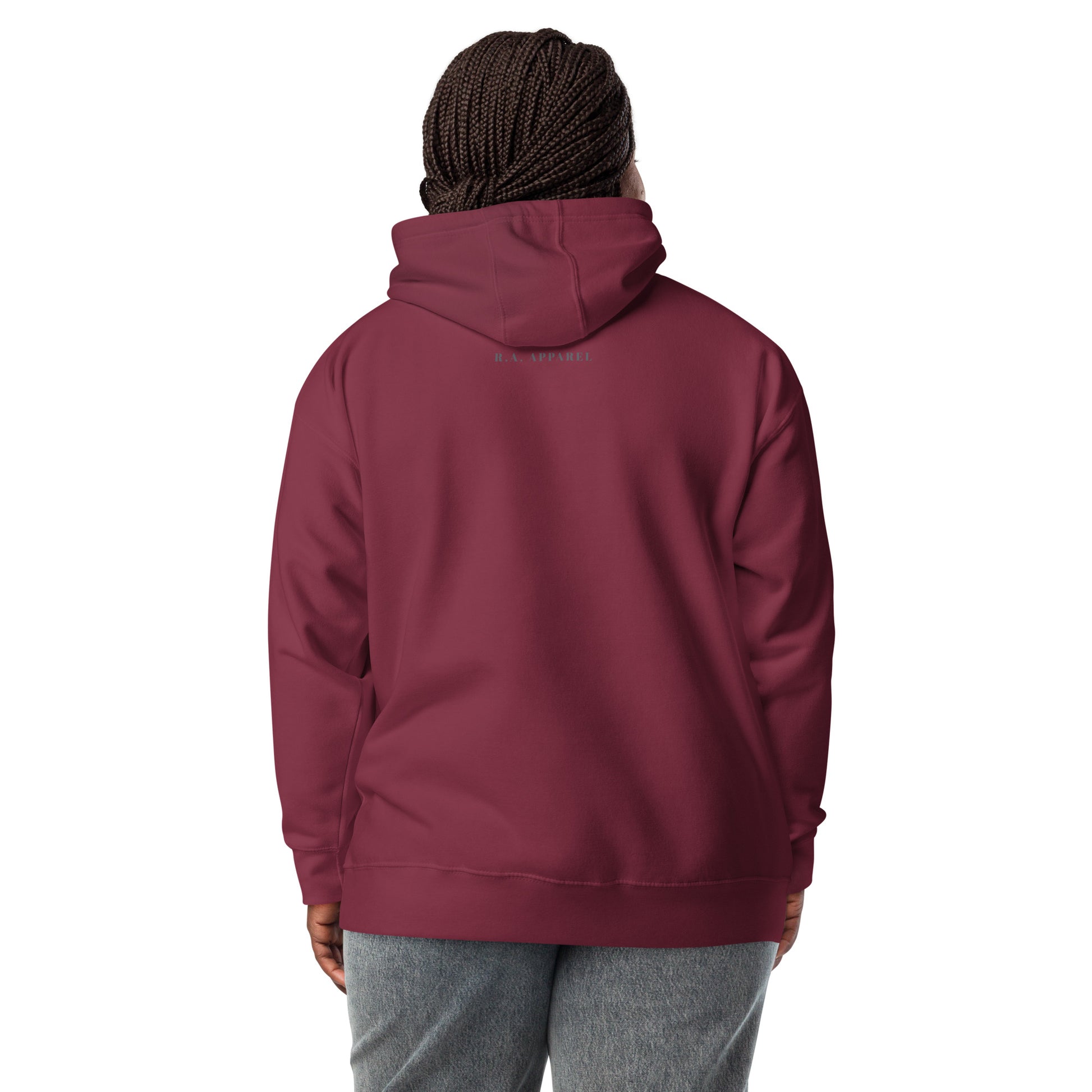 Human Form Hoodie - Left Placement image 8: Navy Blazer version, size L with back view of the Human Being range.