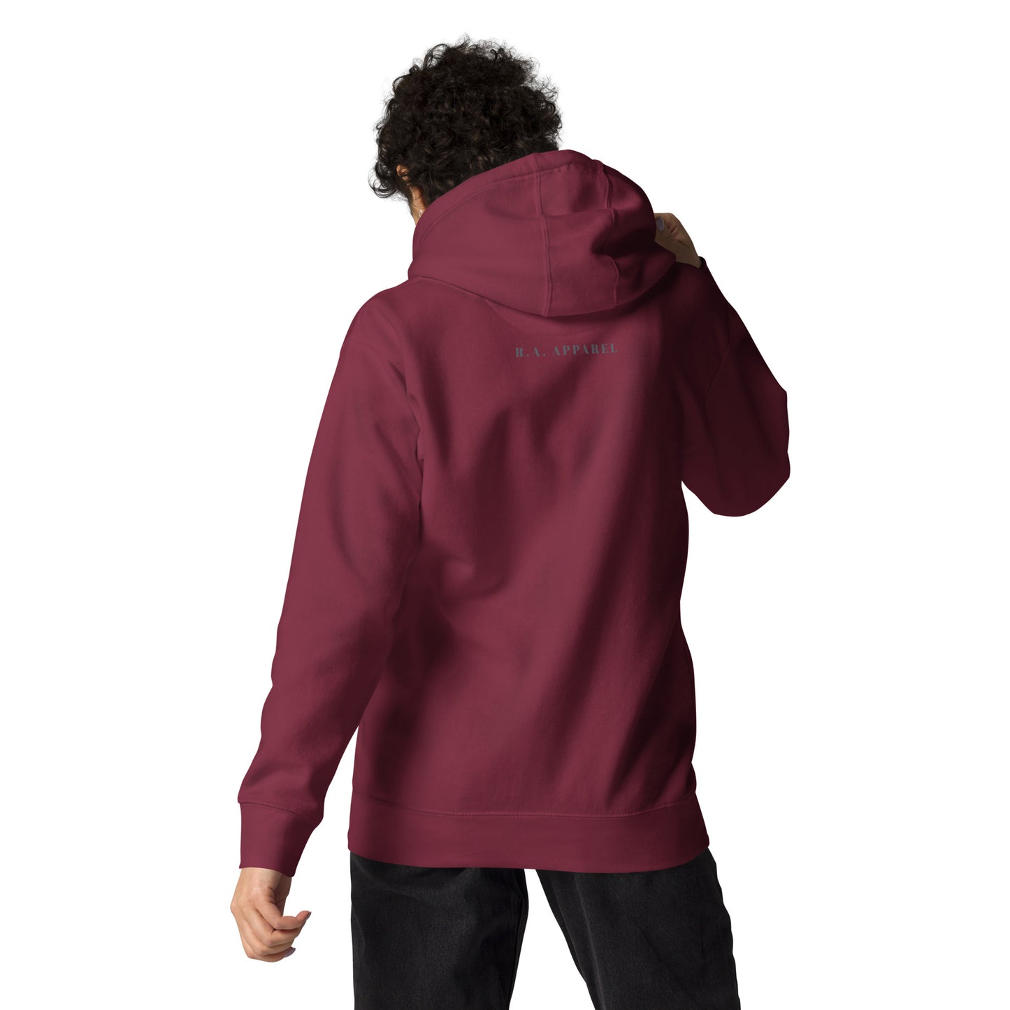 Solmane Hoodie - Left Placement by R.A. Apparel, image 8, back view, Navy Blazer, size L, left placement.