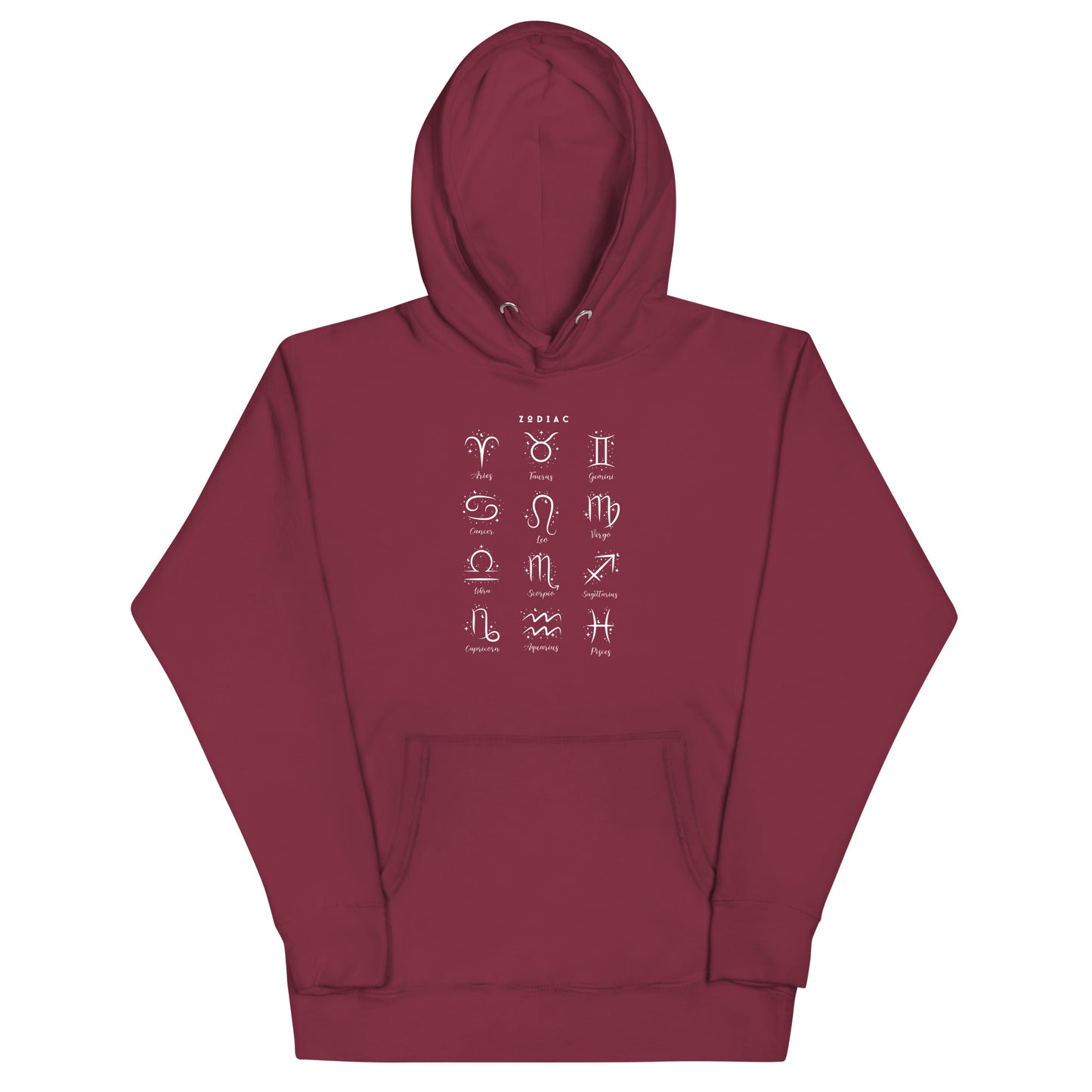 Astral Circle Hoodie - Left Placement image 7: Navy Blazer version, size S with front view of the Zodiac range.