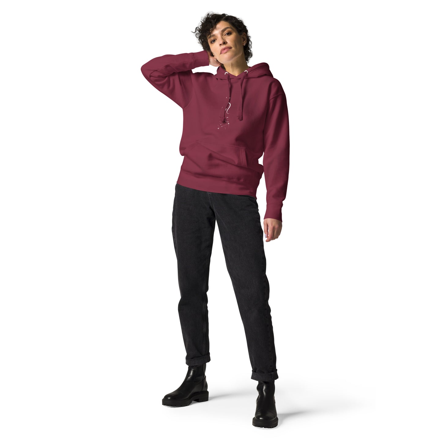 Image 7 of Navy Blazer Solmane Hoodie - Left Placement, size M, with Leo artwork visible in front view.