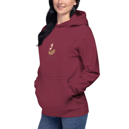Grace Mark Hoodie - Left Placement by R.A. Apparel, image 15, front view, left-side angle, Maroon, size L, left placement.