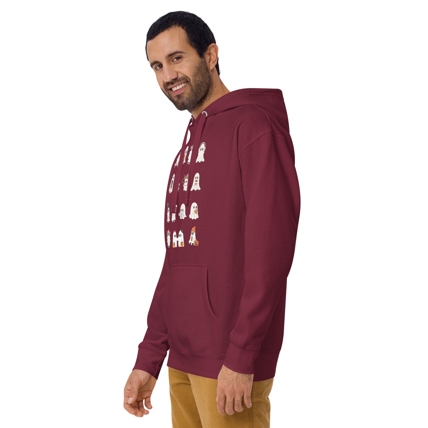 Spectral Hoodie - Left Placement image 19: Charcoal Heather version, size S with front view, left-side angle of the Ghosts range.