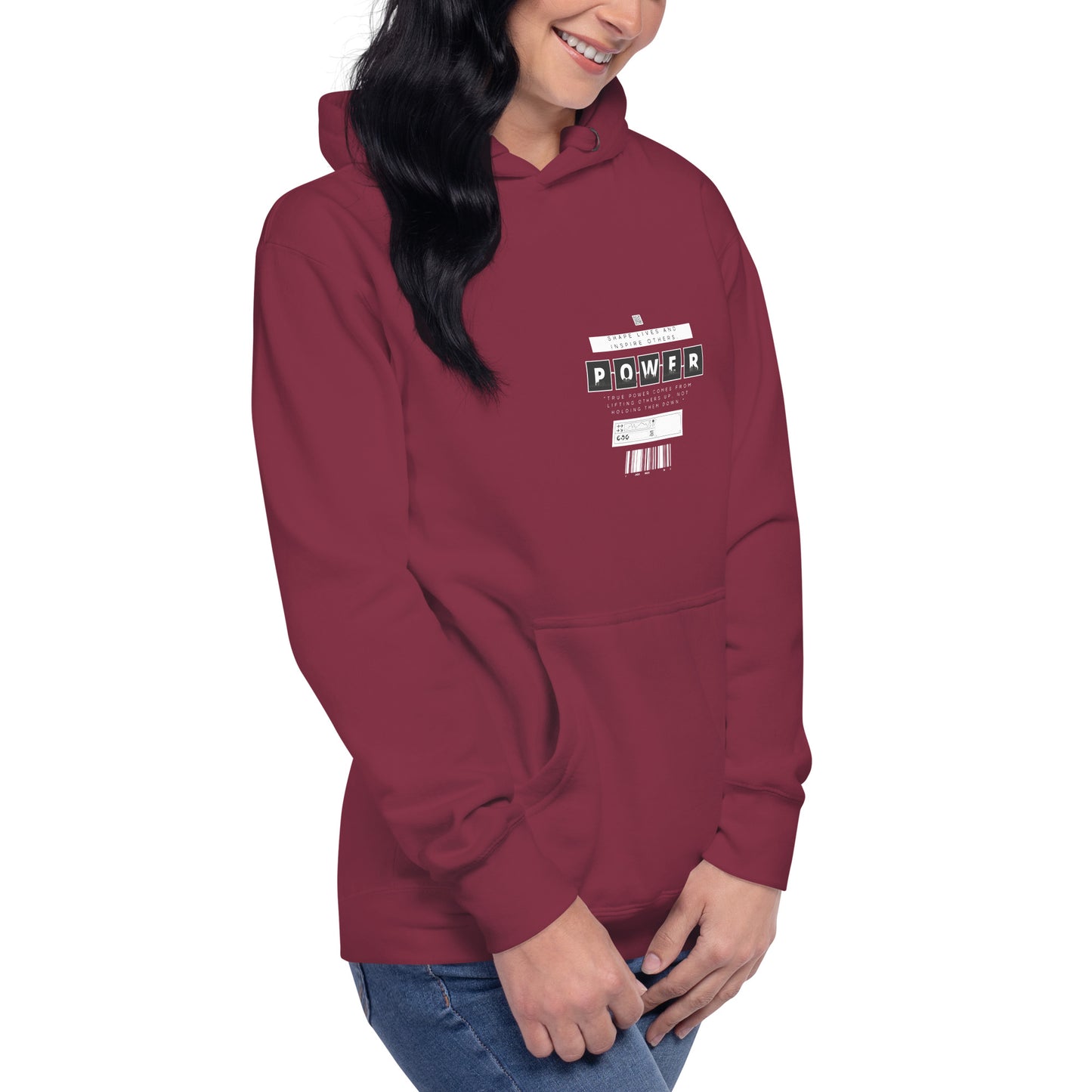 Image 38 of Purple Impact Form Hoodie - Left Placement, size M, with Shape Lives artwork visible in front view, right-side angle.