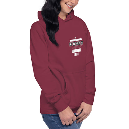Image 38 of Purple Impact Form Hoodie - Left Placement, size M, with Shape Lives artwork visible in front view, right-side angle.