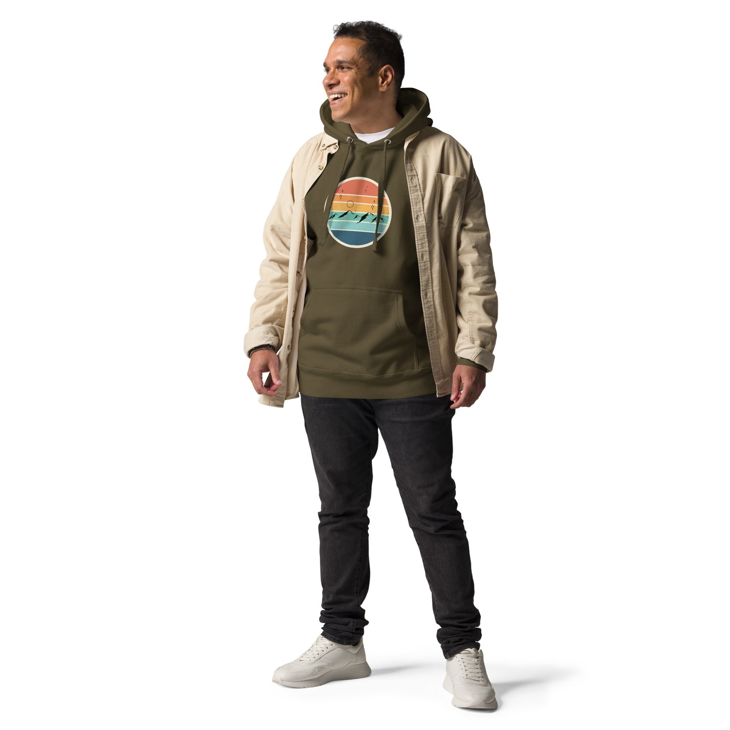 Summitline Hoodie - Left Placement image 15: Maroon version, size L with front view of the Mountain Range range.