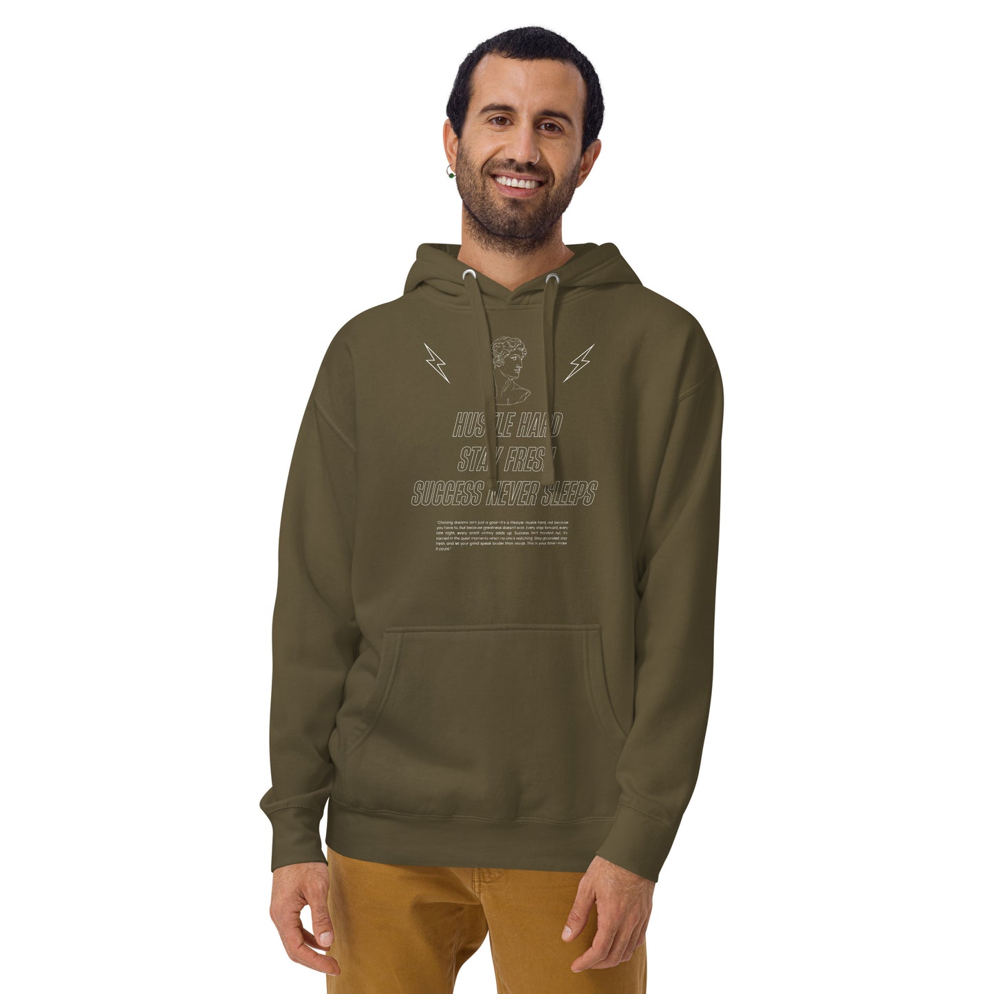 Workrate Hoodie - Left Placement image 13: Maroon version, size S with front view of the Hustle Hard range.
