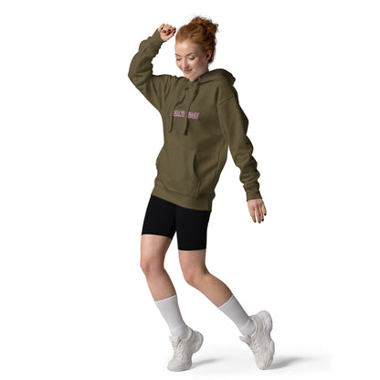 Noir Edge Hoodie - Left Placement image 15: Maroon version, size L with front view of the Elegant Edge range.