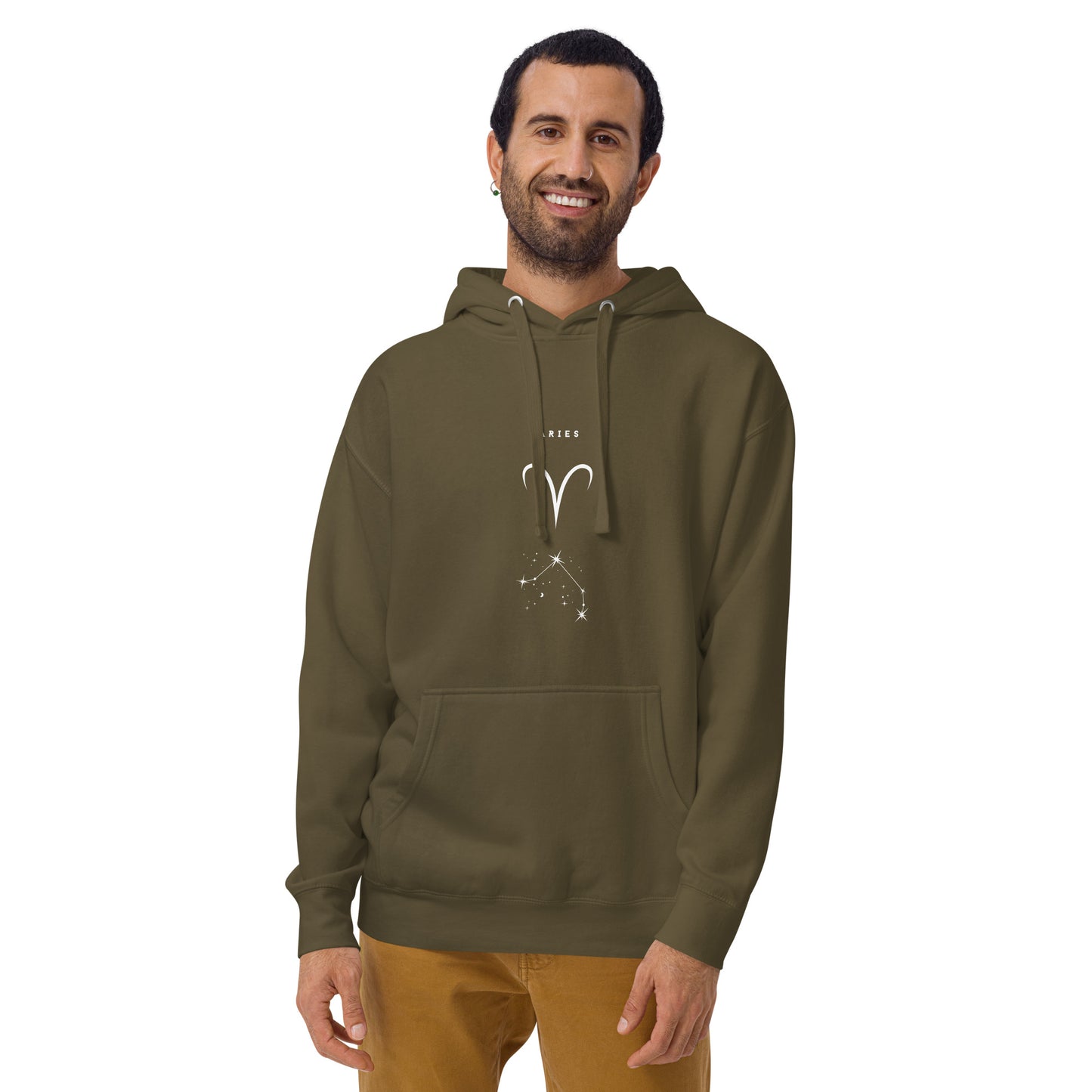Marsborne Hoodie - Left Placement image 22: Charcoal Heather version, size XL with front view of the Aries range.