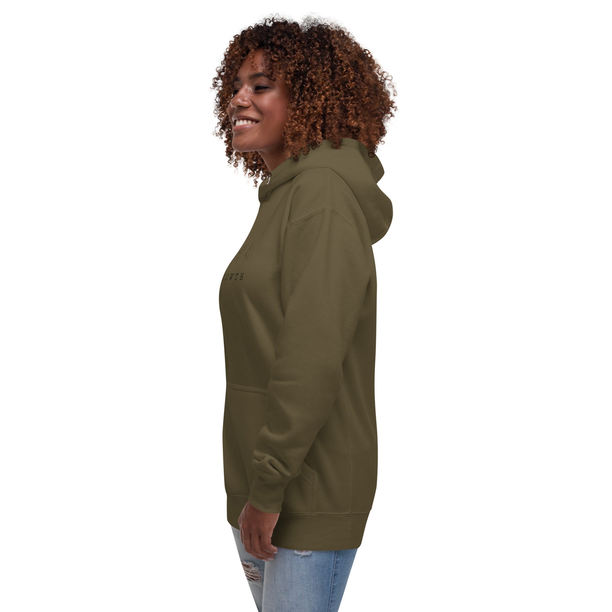 Growthline Hoodie - Left Placement by R.A. Apparel, image 31, front view, left-side angle, Forest Green, size L, left placement.