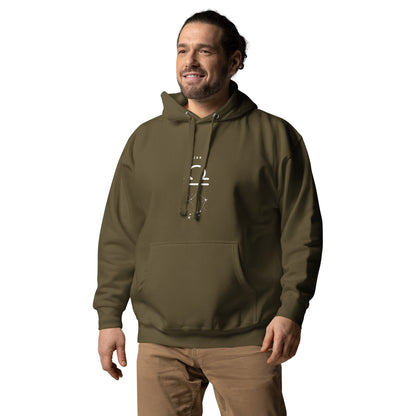 Image 26 of Purple Balance Court Hoodie - Left Placement, size M, with Libra artwork visible in front view, left-side angle.