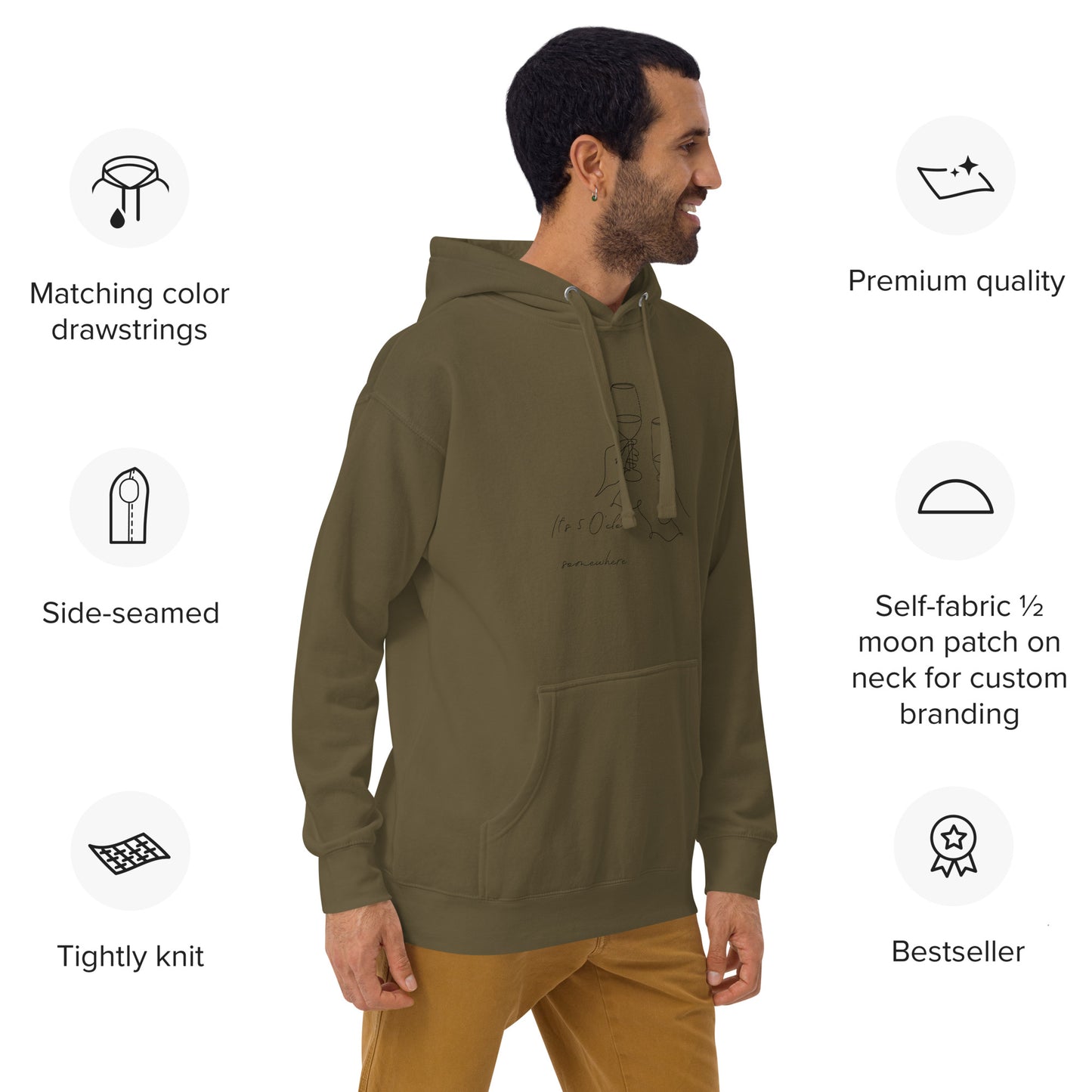 After Five Hoodie - Left Placement image 8 in Carbon Grey, showing front view, right-side angle for the 5 O'Clock design.