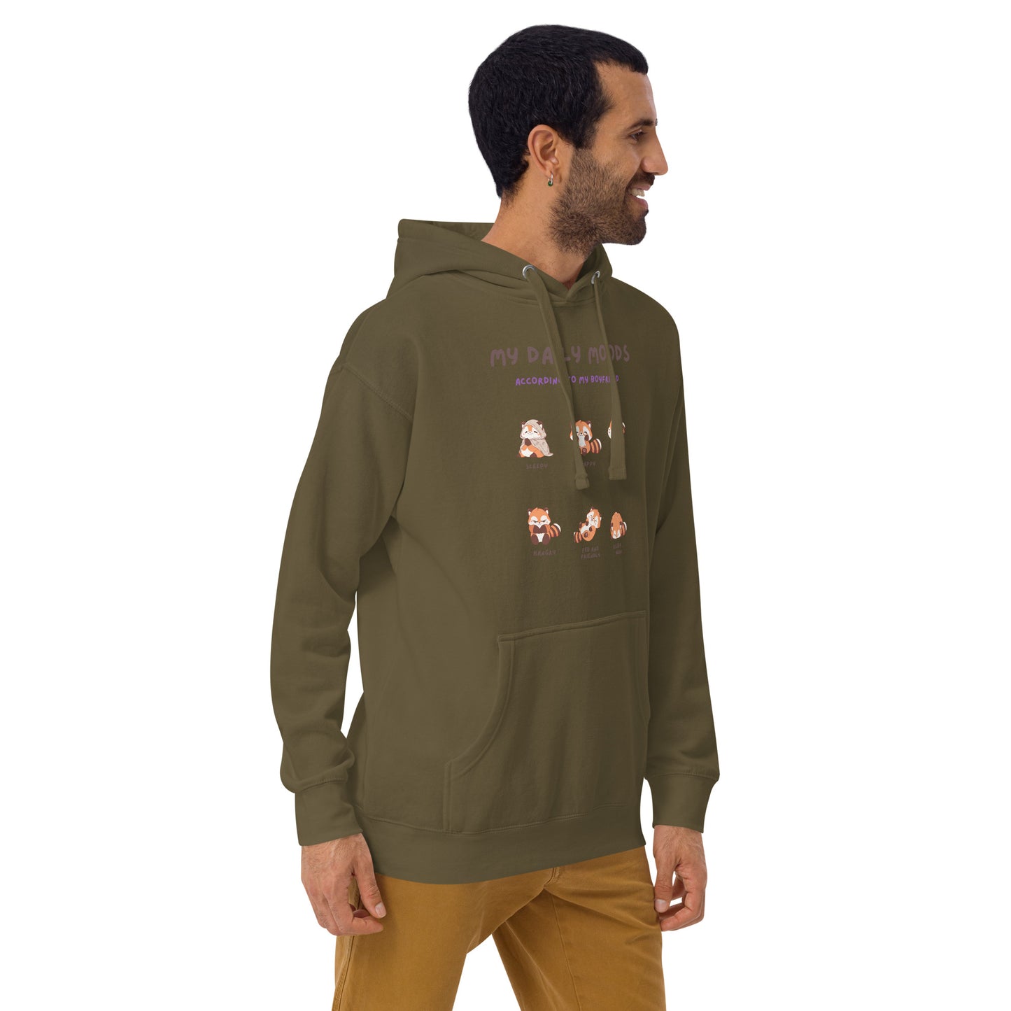 Image 32 of Forest Green Mood Diary Hoodie - Left Placement, size XL, with My Daily Moods artwork visible in front view, right-side angle.