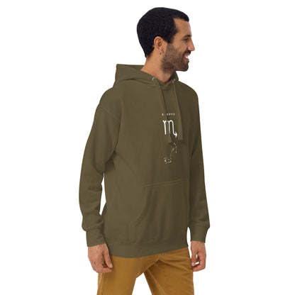 Image 36 of Forest Green Sabletide Hoodie - Left Placement, size S, with Scorpio artwork visible in front view, right-side angle.