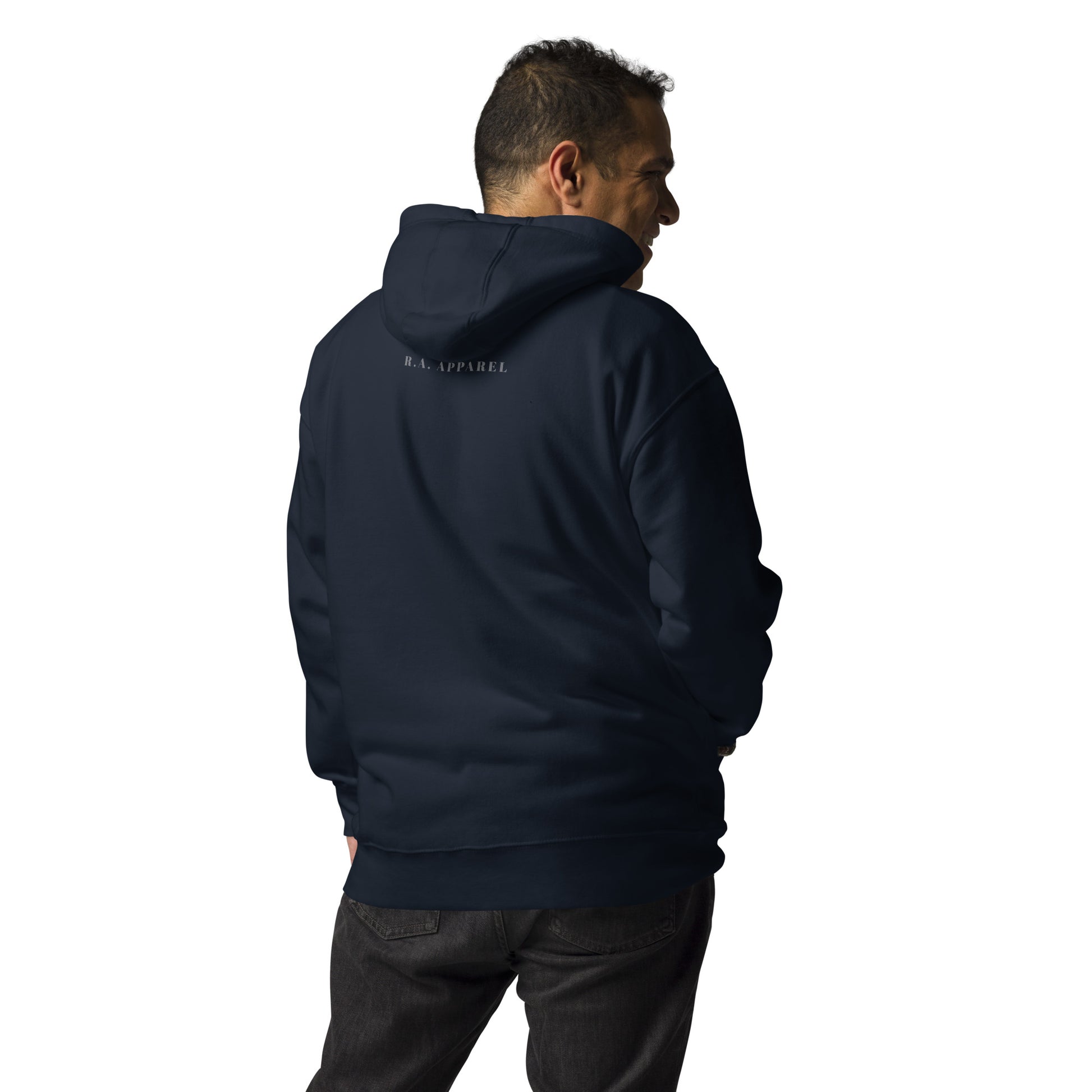 Innerline Hoodie - Left Placement by R.A. Apparel, image 10, back view, Navy Blazer, size XL, left placement.