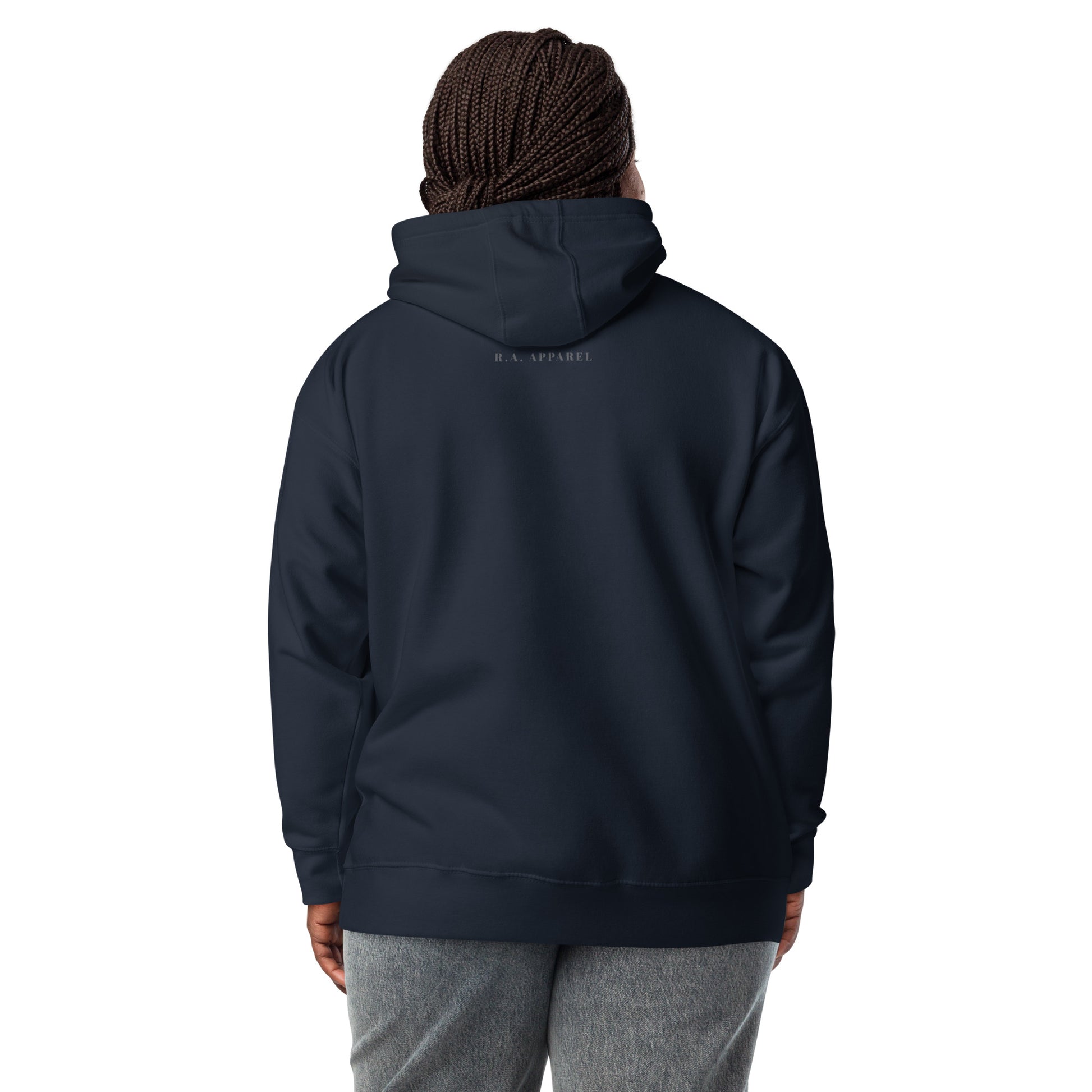 Human Form Hoodie - Left Placement image 10 in Navy Blazer, size 2XL, showing back view for the Human Being design.