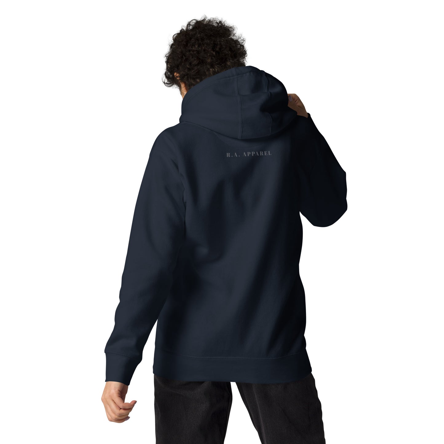 Image 10 of Navy Blazer Solmane Hoodie - Left Placement, size 2XL, with Leo artwork visible in back view.