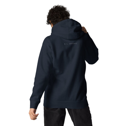 Image 10 of Navy Blazer Solmane Hoodie - Left Placement, size 2XL, with Leo artwork visible in back view.