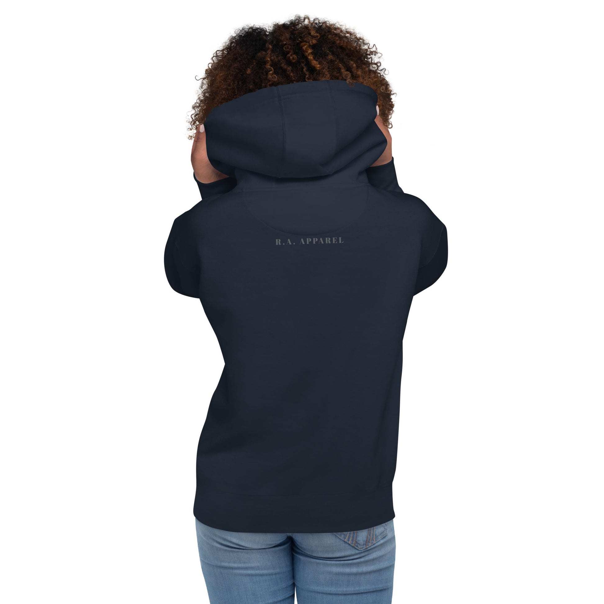 Ever After Hoodie - Left Placement by R.A. Apparel, image 22, back view, Charcoal Heather, size XL, left placement.