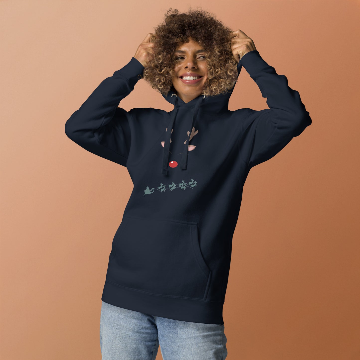Northern Run Hoodie - Left Placement image 8 in Maroon, size M, showing front view for the Reindeer design.